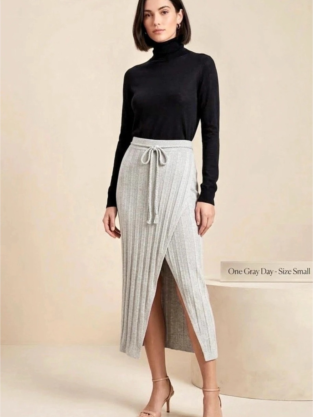 one grey day style 490GB815 Ribbed Midi Skirt in Gray Size Small NWT - Picture 1 of 9